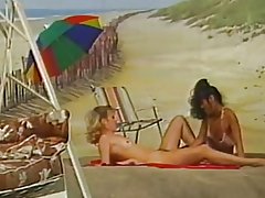 Twee lesbians speel op die strand agtergrond